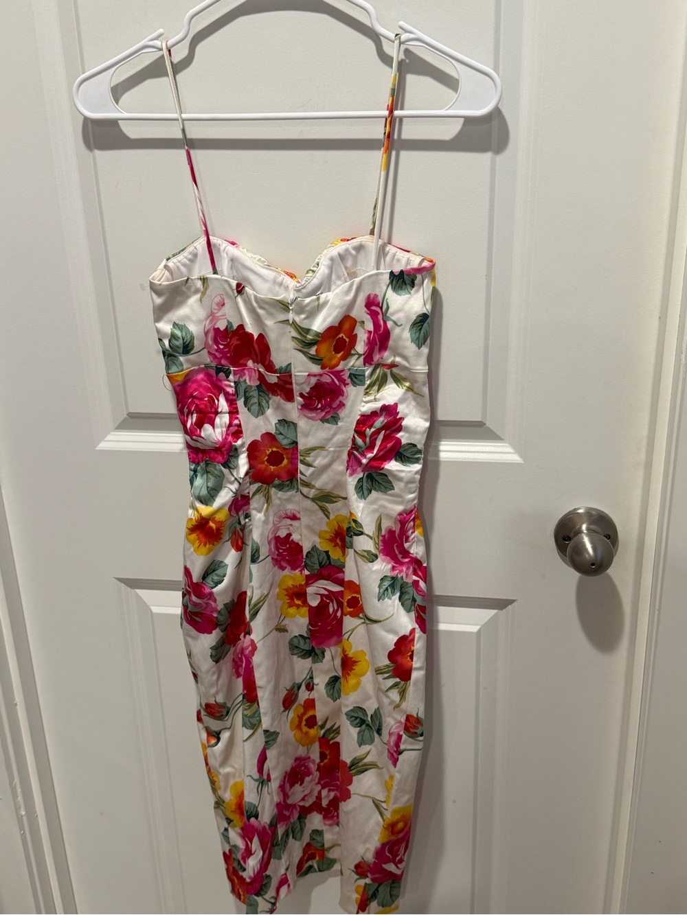 Cache Floral Satin Bustier Midi Dress White Pink Yellow Size 6 Vintage Y2K - Picture 3 of 3